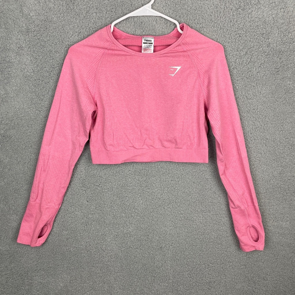 GYMSHARK Crop Top Womens XL Pink Athletic Workout Thumb Hole Stretch L/S